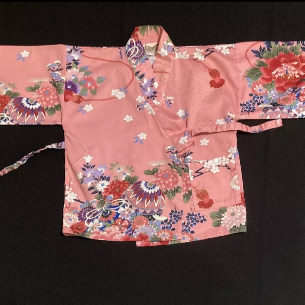 Japan Made Pink Traditional kimono Baby Girl Size Small Floral Print 100% Cotton